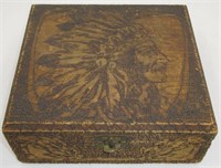 Flemish Art Company Carved Indian Motif Cigar Box