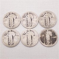 6 Standing Liberty Silver Quarters