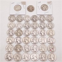 39 Wash Silver Quarters 1940s