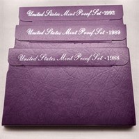 3 US Mint Proof Sets 1988-89-92