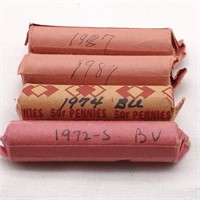 4 Rolls Lincoln Cents Incl BU