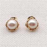14K Gold Earrings w/ Half Pearls