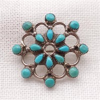 Silver & Turquoise Brooch Att. Zuni