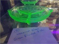 Old uranium vaseline glass dish green depression