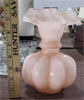 Fenton pink melon 8" lobed ruffled rim vase