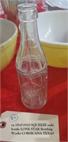 Squeeze soda bottle Lone Star Corsicana Texas