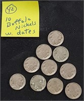 10 old buffalo nickels w dates