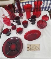 15pc ruby red Waterford Cape Cod Anchor Hocking IN