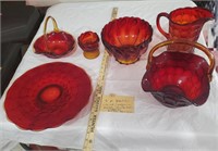 5pc ruby red antique amberina glass + extra pc
