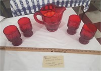 Fostoria Argus pitcher 4 Georgian glasses ruby red