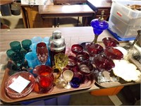 2 TRAYS RED AND BLUE GLASS AND MORE