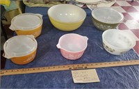 6pc mid century mcm Pyrex bowls baking dishes