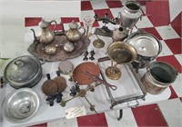 Huge lot old silverplate brass copper metalware