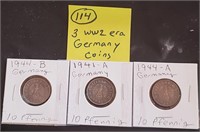 3 ww2 era Germany 10 pfennig coins 1941 1944