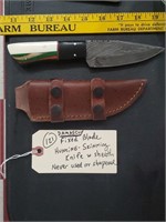 9" Damascus fixed blade hunting knife & sheath