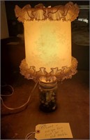 Antique lamp w Kerr fruit jar w 145 old marbles