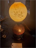 Antique lamp brass golden amber glass hp shade