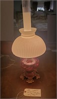 Antique cranberry coin dot lamp ribbed shade