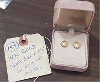 14k gold shell earrings in original case