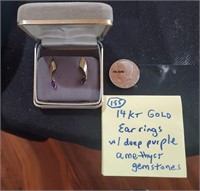 14k gold earrings w amethyst gemstones