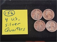 4 US silver quarters Standing Liberty Washington
