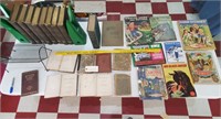 Huge lot old books & cast iron bookends
