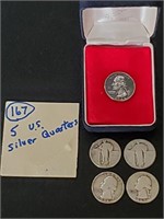 5 US silver quarters Washington Standing Liberty