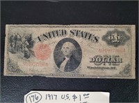 1917 US $1 bill currency Washington rare WW1