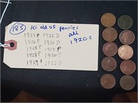 10 US Lincoln cents pennies all 1920s