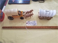Old conestoga covered wagon toy  + piggy bank