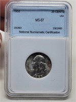 1953 Slab Washington Silver Quarter NNC MS67