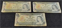 (3) 1973 Canada $1 Notes