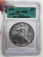 2008 Slab Silver Eagle ICG MS69