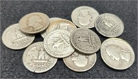 (12) Silver Washington Quarters All In The 30's