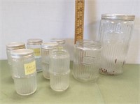 (6) HOOSIER MISSION STYLE RIBBED CLEAR SPICE JARS