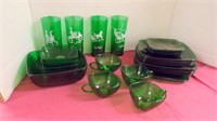 VINTAGE SET OF FOREST GREEN ANCHOR GLASS