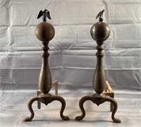 Pair of Vintage Andirons W Eagle On Top