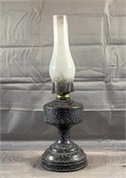 Vintage 20" Painted glass oil lamp