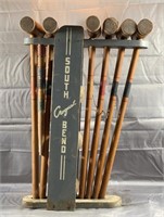 Vintage South Bend Wooden Croquet Set In Stand