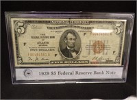 1929 $5 FEDERAL RESERVE BANK NOTE IN HOLDER
