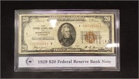 1929 $20 FEDERAL RESERVE BANK NOTE IN HOLDER