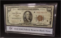 1929 $100 FEDERAL RESERVE BANK NOTE IN HOLDER