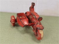 VINTAGE CAST IRON MOTORCYCLE WITH SIDE CAR