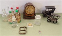 VINTAGE DELUXE CLOCK, (2) TIN CARS