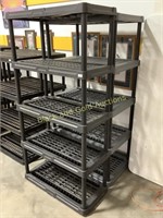 (2) Grey and Black Plastic Shelving units