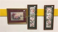 Three Framed Prints Floral and Hummingbirds
