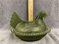 Vintage Emerald Glass Nesting Hen