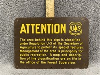 US Forest Service Attention Metal Sign