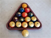 Set of Pool Balls with Cue & Rack