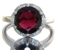 Round 3.66 ct Natural Garnet & Diamond Ring